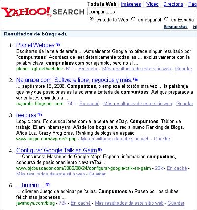 Resultados de compunties en Yahoo!