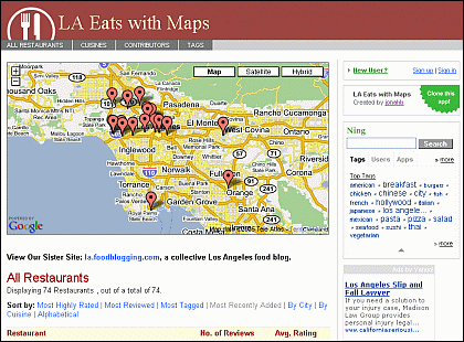 Catalogo de restaurantes en Los Angeles con mapas