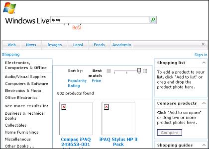 Errores en Windows Live Shpopping