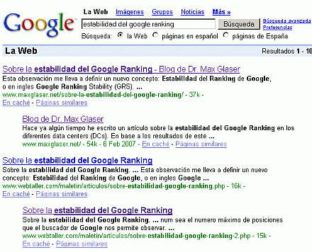 Resultados en el buscado de Google del 07 de Febrero de 2007