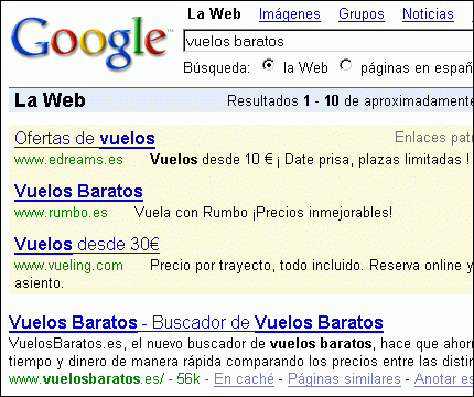 Nuevo color de los enlaces patrocinados en el buscador de Google