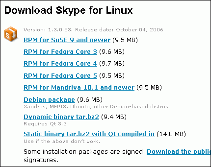 Diferentes versiones de Skype para Linux