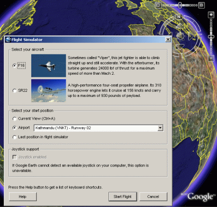 Simulador de vuelo en Google Earth