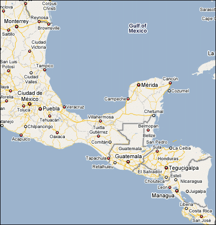 Red de carreteras en América Central