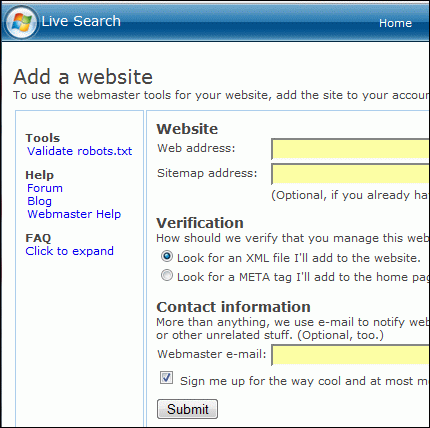 Microsoft Webmaster Live