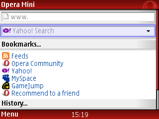 Pantalla de inicio de Opera Mini