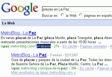 Página indexada por el uso de formularios