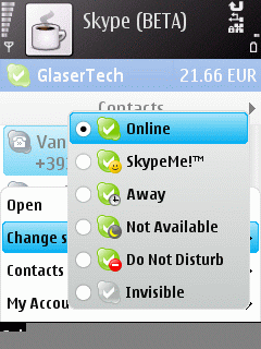 Skype Mobile - Menu para cambiar el estado