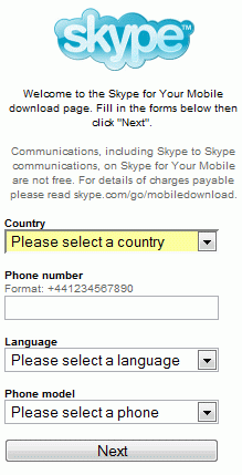 Skype Mobile - Menu de descarga