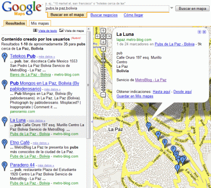 Resultados de Google Maps