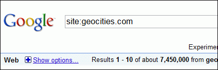 Páginas de GeoCities indexadas en Google