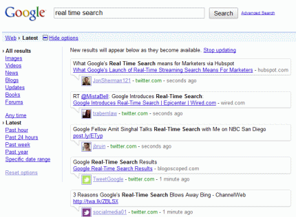 Google Real Time Search
