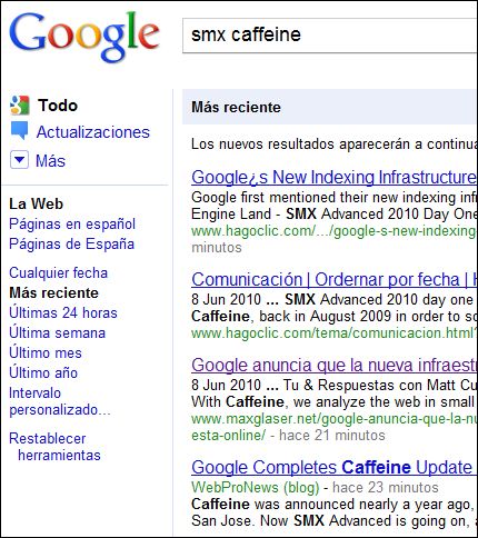 Resultados de Google Caffeine